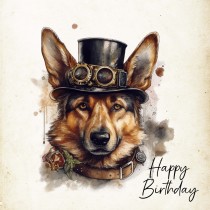 German Shepherd Fantasy Steampunk Square Birthday Card (Design 1)