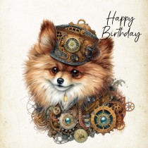 Pomeranian Fantasy Steampunk Square Birthday Card (Design 1)