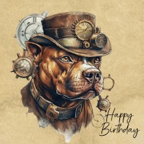 Staffordshire Bull Terrier Fantasy Steampunk Square Birthday Card (Design 1)