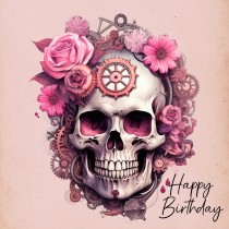 Skull Gothic Flower Fantasy Steampunk Square Birthday Card (Design 1)
