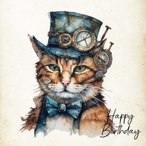 Cat Fantasy Steampunk Square Birthday Card (Design 1)