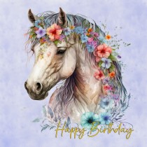 Horse Art Flowers Birthday Square Card (Design 1)