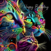 Cat Art Colourful Birthday Square Card (Design 1)