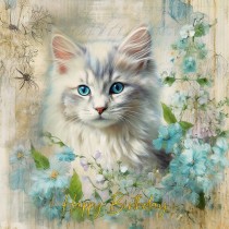 Cat Kitten Art Birthday Square Card (Design 1)