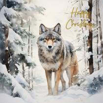 Wolf Fantasy Art Snow Christmas Square Card (Design 1)