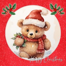 Bear Square Happy Christmas Card (Red, Globe)