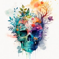 Gothic Skull Fantasy Watercolour Art Blank Greeting Card