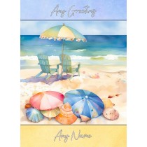 Personalised Beach Scene Watercolour Art Greeting Card (Birthday, Fathers Day, Any Occasion)