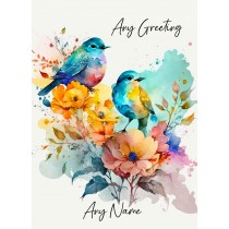 Personalised Robin Bird Watercolour Art Greeting Card (Birthday, Fathers Day, Any Occasion)