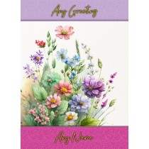 Personalised Flowers Art Greeting Card (Birthday, Fathers Day, Any Occasion)