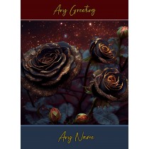 Personalised Gothic Gold Rose Flower Colourful Art Fantasy Greeting Card (Birthday, Fathers Day, Any Occasion)