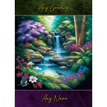 Personalised Waterfall Scenery Art Fantasy Greeting Card (Birthday, Fathers Day, Any Occasion)