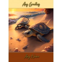 Personalised Turtle Beach Art Greeting Card (Birthday, Fathers Day, Any Occasion) 2