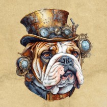 Bulldog Fantasy Steampunk Square Blank Card (Design 2)