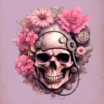 Skull Gothic Flower Fantasy Steampunk Square Blank Card (Design 2)