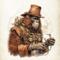 Orangutan Fantasy Steampunk Square Birthday Card (Design 2)