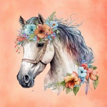 Horse Art Flowers Blank Square Card (Design 2)
