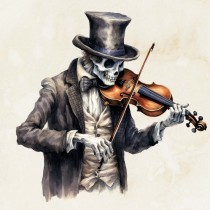 Victorian Musical Skeleton Blank Square Card (Design 2)