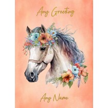 Personalised Horse Art Flowers Greeting Card (Design 2)