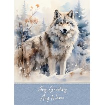 Personalised Fantasy Colourful Wolf Art Greeting Card (Design 6)