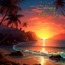 Tropical Beach Scenery Art Square Fathers Day Card (Design 2)