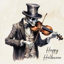 Victorian Musical Skeleton Halloween Square Card (Design 2)