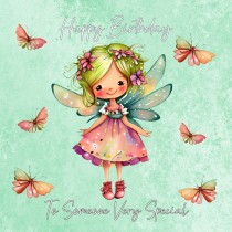 Fantasy Fairies Square Birthday Card (Green)