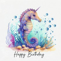 Fantasy Seahorse Art Square Birthday Card Design 2