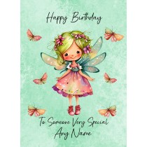 Personalised Fantasy Fairies Square Birthday Card (Green)