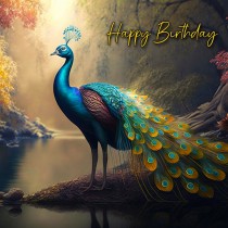 Peacock Animal Fantasy Art Birthday Greeting Card