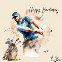 Golf Watercolour Art Square Birthday Card