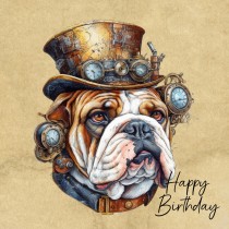 Bulldog Fantasy Steampunk Square Birthday Card (Design 2)