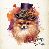 Pomeranian Fantasy Steampunk Square Birthday Card (Design 2)