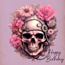 Skull Gothic Flower Fantasy Steampunk Square Birthday Card (Design 2)