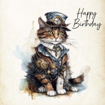 Cat Fantasy Steampunk Square Birthday Card (Design 2)