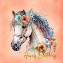 Horse Art Flowers Birthday Square Card (Design 2)