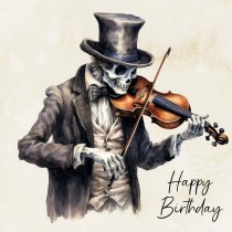 Victorian Musical Skeleton Birthday Square Card (Design 2)