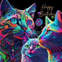 Cat Art Colourful Birthday Square Card (Design 2)