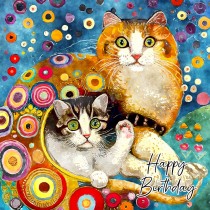 Cat Art Colourful Birthday Square Greeting Card (Design 2)