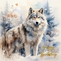 Wolf Fantasy Art Snow Birthday Square Card (Design 2)