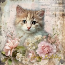 Cat Kitten Art Birthday Square Card (Design 2)