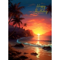 Tropical Beach Scenery Art Birthday Card (Design 2)