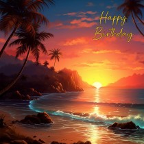 Tropical Beach Scenery Art Square Birthday Card (Design 2)