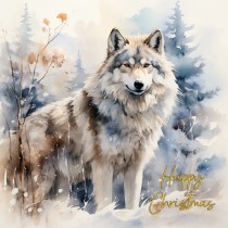 Wolf Fantasy Art Snow Christmas Square Card (Design 2)