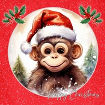 Monkey Square Christmas Card (Red, Globe)