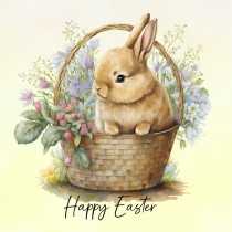 Easter Square Greeting Card (Rabbit, Yellow)