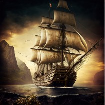 Fantasy Pirate Ship Square Greeting Card Design 3
