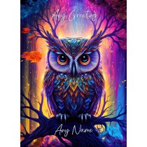 Personalised Fantasy Owl Greeting Card (Birthday, Fathers Day, Any Occasion) Design 3
