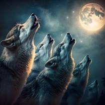 Wolf Howling Moon Fantasy Art Blank Greeting Card