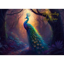 Personalised Peacock Animal Colourful Art Fantasy Greeting Card (Birthday, Fathers Day, Any Occasion)